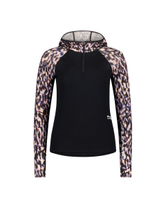 Mons Royale Women's Bella Merino LS Hood rock leopard / black